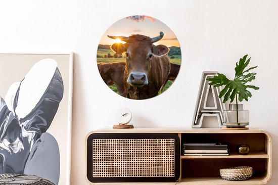 WallCircle - Cercle mural - Plastique - Vaches - Coucher de soleil - Nature - Animaux - Vache - Cercle mural - Cercle mural intérieur - Décoration murale ronde - Décoration murale ronde - 60x60 cm - Tableaux ronds