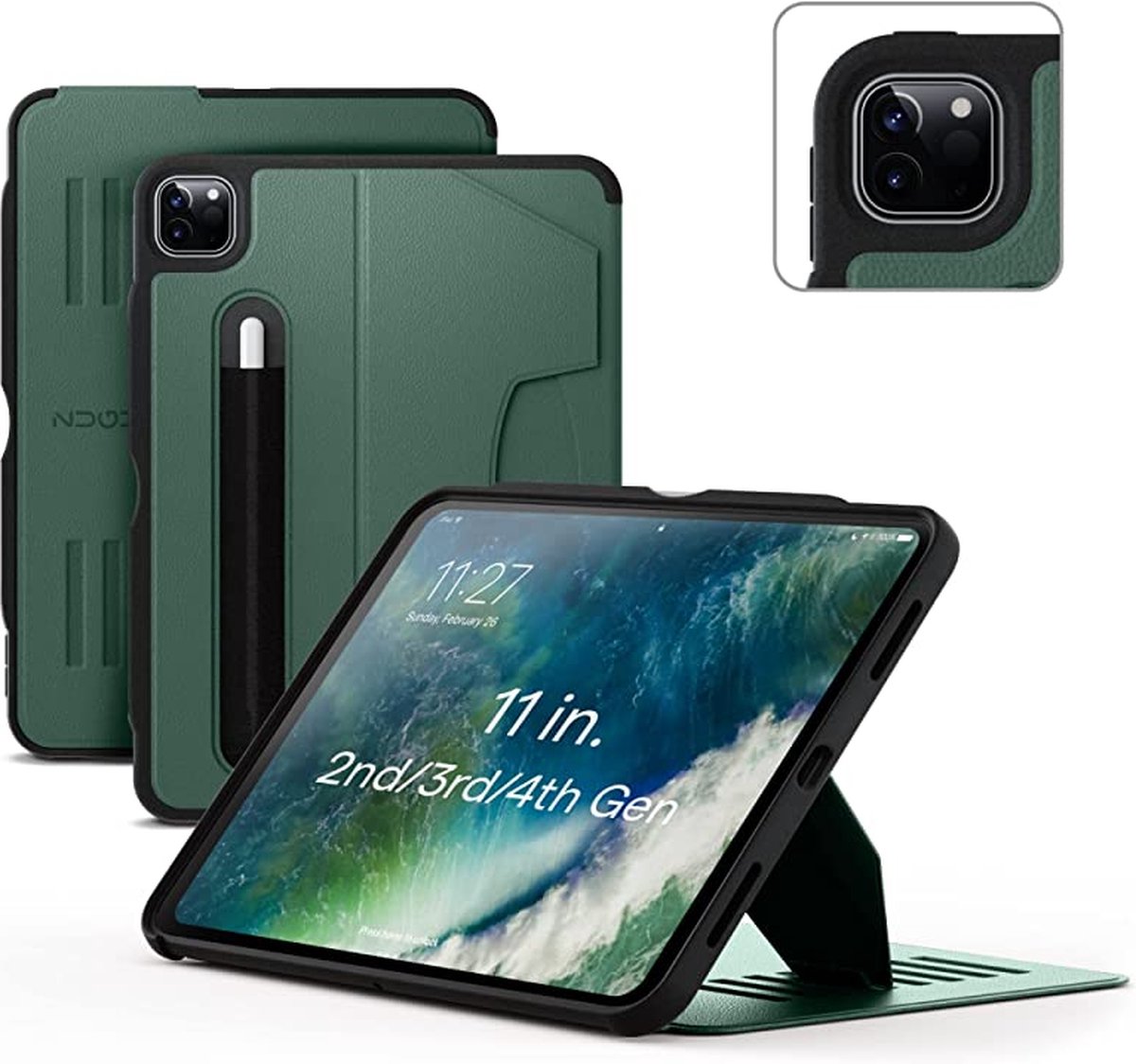 Zugu case - iPad Pro 11 Gen 4, 3 & 2 (2022/2021/2020) - oersterke luxe flip-over case - volledige 360˚ bescherming – met multifunctionele standaard functie – geschikt voor Apple Pencil - Pine