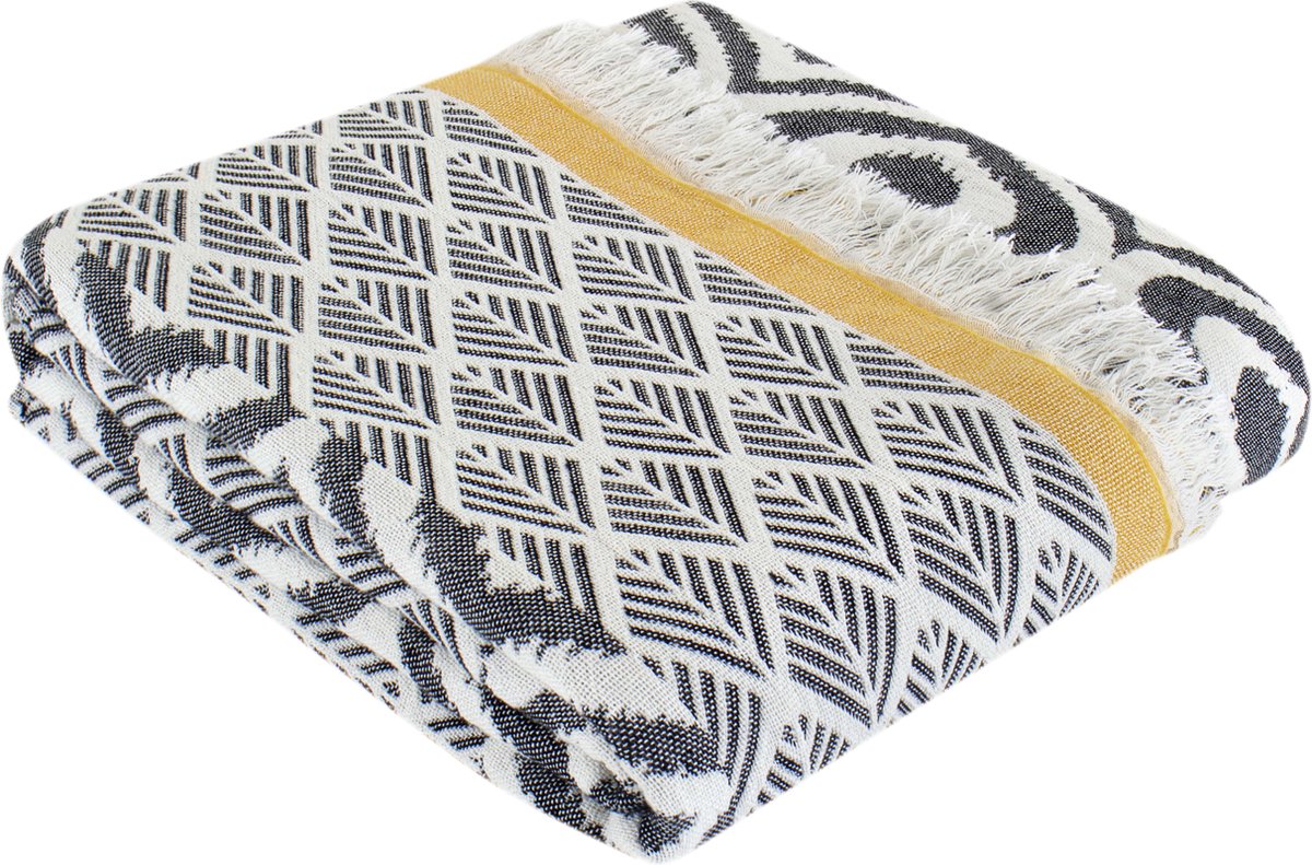 Trimita Asude plaid - 100% Turks katoen - 135x170 cm - geel/zwar