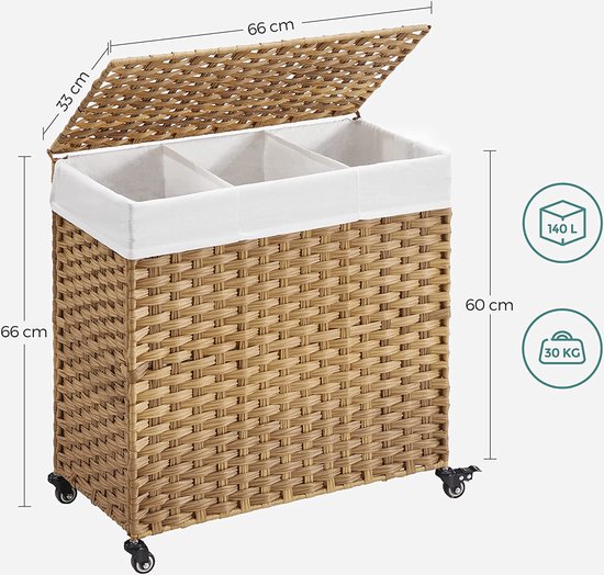 MIRA Home - Panier à Linge - Rangement à Linge - Naturel - Osier - 140L
