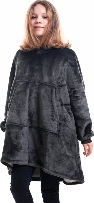 Couverture à capuche - Extra LONG - Polaire Sherpa de haute qualité - West - 84 cm Oodie - Teens Dark Grey