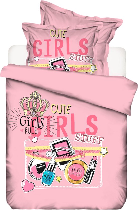 Decoware® Dekbedovertrek Cute girls - 140x220 cm - roze - katoen renforce