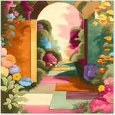 Graphic Message - Peinture sur toile - Jardin avec portail - Iwakasumi - Surréalisme - Coloré