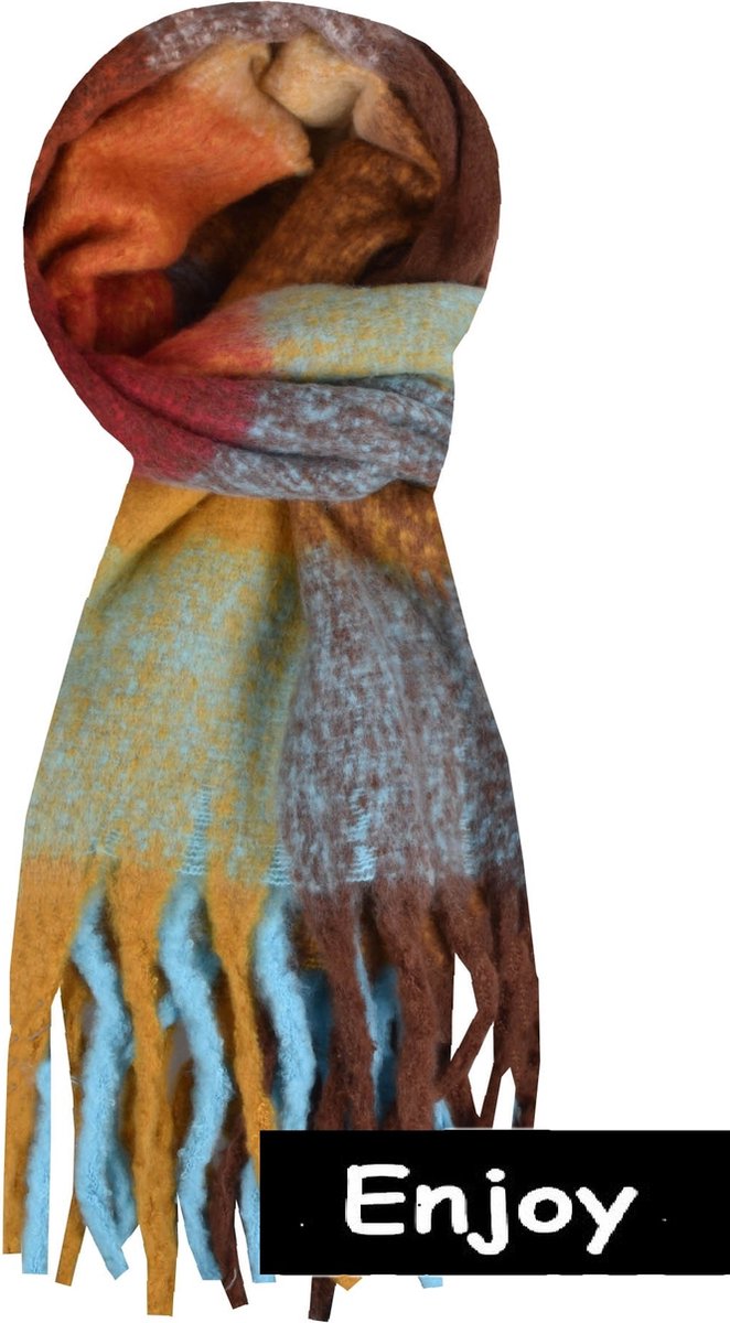 sjaal-geruit -roestbruin met aqua- dikke warme sjaal-langwerpig