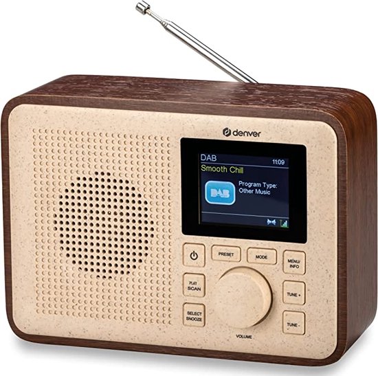 Denver DAB Radio - BIO PLASTIC - Retro Radio - DAB+ / FM Radio - Bluetooth - 40 voorkeuzezenders - DAB60DW