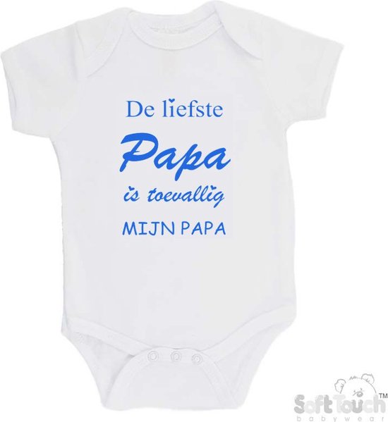 Barboteuse Soft Touch "Le papa le plus doux arrive à être mon papa" Garçons Katoen Wit/ bleu Taille 62/ 68