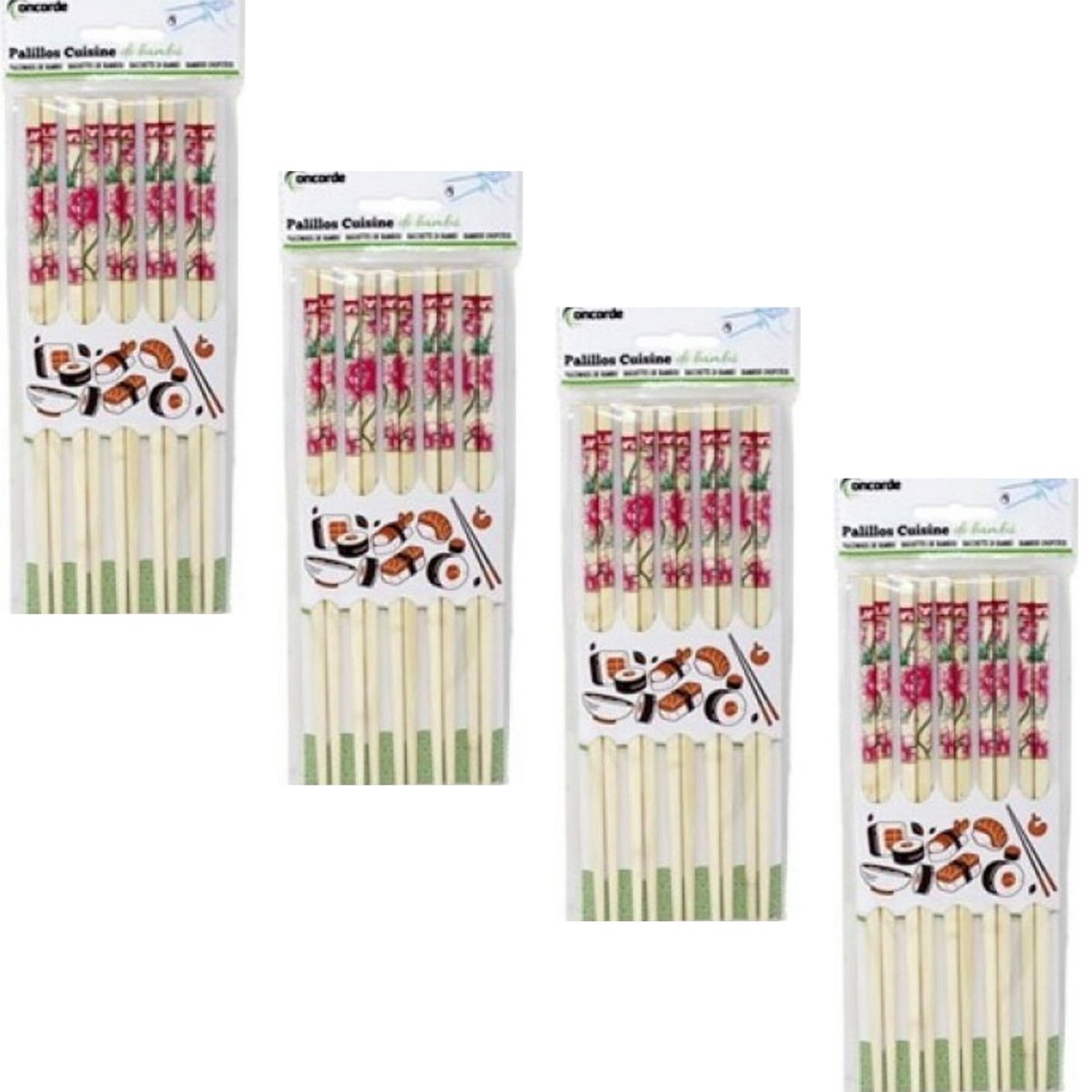 Concorde Sushi eetstokjes 20x setjes - bamboe hout - roze bloemen print - 24 cm