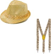 Faram Party verkleed hoedje en bretels - Goud kleurig - Verkleedkleding