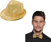 Faram Party verkleed hoedje en strikje - Goud glitters - Verkleedkleding