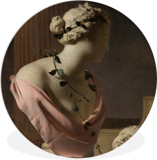 Trompe loeil avec buste de Vénus - Peinture de Caesar van Everdingen Plaque en plastique de cercle mural
