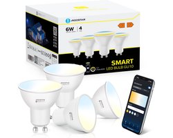 Aigostar 10FW6 - LED Lamp GU10 Dimbaar - Wifi LED Verlichting - Bluetooth - Warm Wit- 2700K-6500K - 6W - 4 stuks