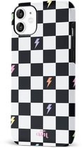 xoxo Wildhearts Thunderstruck - Double Layer - Hard Case geschikt voor iPhone 11 hoesje - Bliksem hoesje - Dames hoesje geschikt voor iPhone 11 hoesje - Case geschikt voor iPhone 11 hoesje - beschermhoes - geblokt - zwart / wit