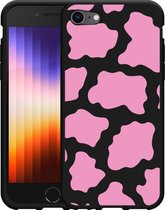 iPhone SE 2022 Hoesje Zwart Roze Koeienvlekken - Designed by Cazy