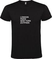 Zwart T-shirt 'LONDON, PARIS, NEW YORK, ZUTPHEN' Wit Maat 5XL