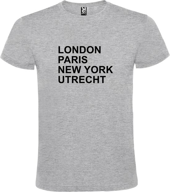 Grijs T-shirt 'LONDON, PARIS, NEW YORK, UTRECHT' Zwart Maat 3XL