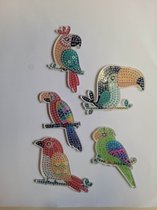 Diamond painting sleutelhangers vogels (5 stuks) dubbelzijdig te beplakken