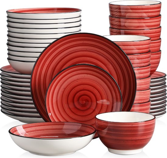 Service de vaisselle - 48 pièces - Pour 12 personnes - Rouge - Tourbillons  peints à la... | bol.com