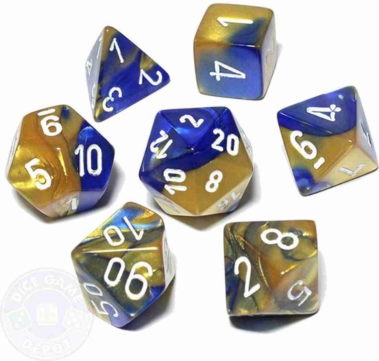 Afbeelding van het spel D&D dice set - DnD dobbelstenen set - Blauw Goud - Dungeons and Dragons dobbelstenen Inclusief velvet bewaarzakje