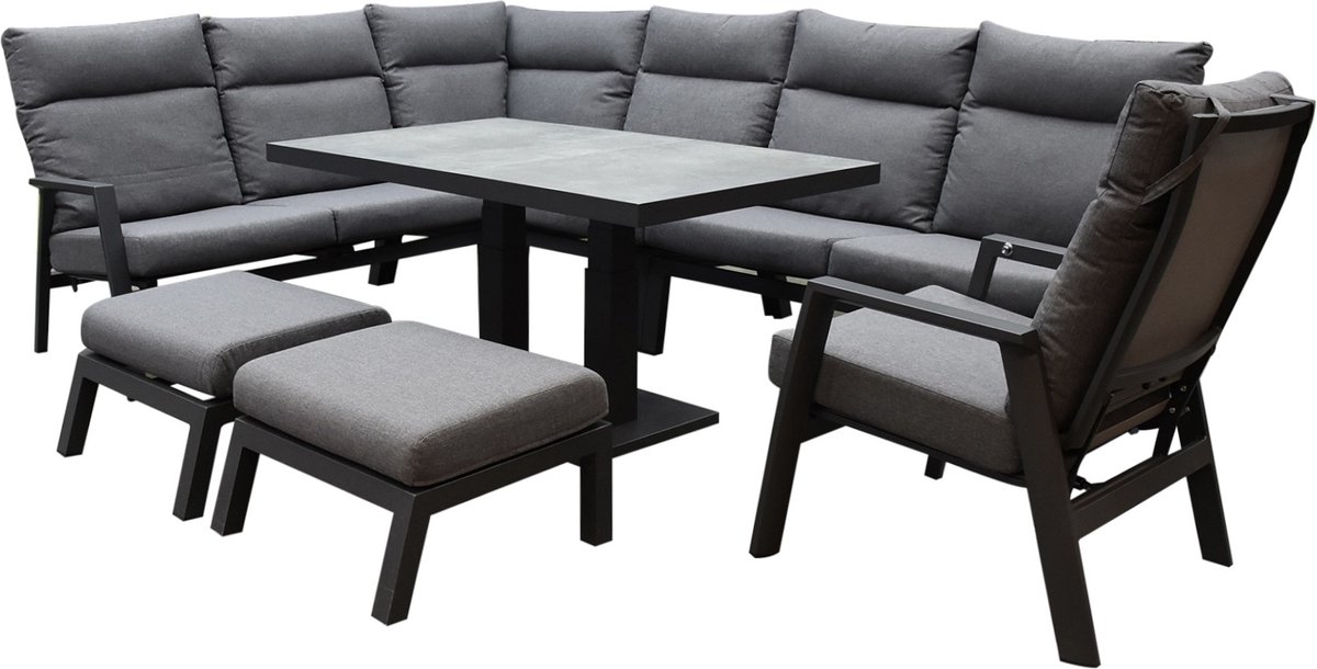 Pacific hoek dining loungeset 8 delig aluminium verstelbaar