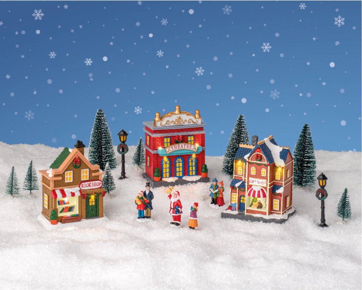 Kerstdorp - 17-delige set - met huisjes, figuren en verlichting - kerstdorpje huisjes en accessoires – foto 6