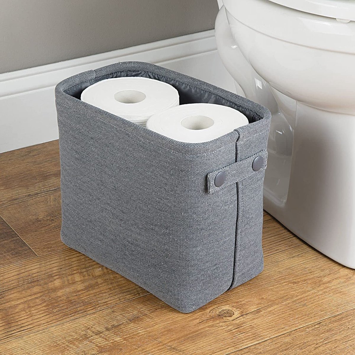 mDesign - Opbergbox - opbergmand - voor huishoudelijke en badkameraccessoires - perfect voor handdoeken - met geïntegreerde handvatten/stof - antraciet