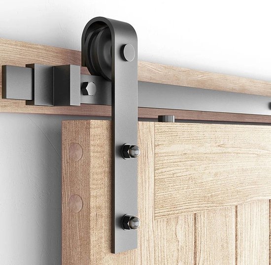 Lendo Online Schuifdeursysteem 200cm voor Houten deur met deurgeleider Loftdeur Barndoor Railsysteem Beslagset Recht Complete Set Zwart Industrieel 2 meter