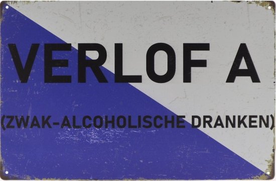 Wandbord Horeca Bord Klassieker - Verlof A (zwak alcoholische dranken)