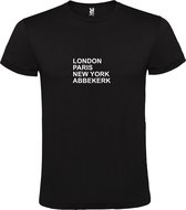 Zwart T-shirt 'LONDON, PARIS, NEW YORK, ABBEKERK' Wit Maat 3XL