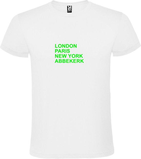 Wit T-shirt 'LONDON, PARIS, NEW YORK, ABBEKERK' Groen Maat 4XL
