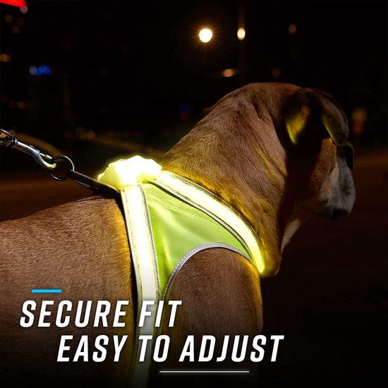 PcEoTllar Led-lichttuig, oplaadbaar, waterdicht, voor honden, 7 kleuren, 9 modi, met verstelbare handgreep, voor kleine, middelgrote en grote honden, zwart, XL