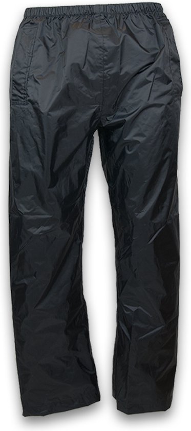 Zwarte regenbroek met elastische tailleband.