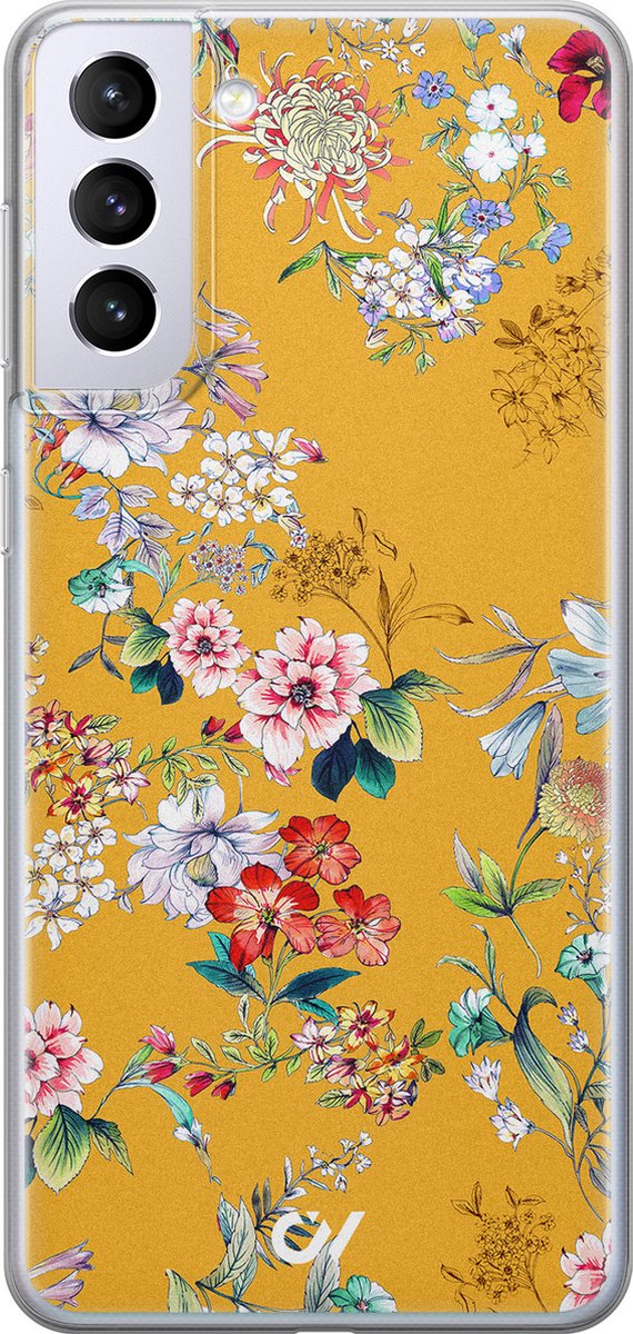 Samsung S21 hoesje - Floral Romance - Bloemen - Geel - Soft Case Telefoonhoesje - TPU Back Cover - Casevibes