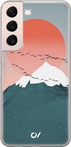 Hoesje geschikt voor Samsung Galaxy S22 - Mountain Birds - Landschap - Blauw - Soft Case Telefoonhoesje - TPU Back Cover - Casevibes