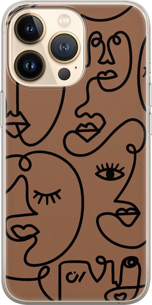 iPhone 13 Pro hoesje siliconen - Mokka Faces - Geometrisch patroon - Bruin - Apple Soft Case Telefoonhoesje - TPU Back Cover - Casevibes