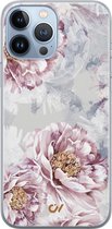 iPhone 13 Pro Max hoesje siliconen - Floral Print - Bloemen - Beige - Apple Soft Case Telefoonhoesje - TPU Back Cover - Casevibes