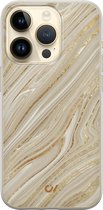 iPhone 14 Pro hoesje siliconen - Golden Marble - Marmer - Goud - Apple Soft Case Telefoonhoesje - TPU Back Cover - Casevibes