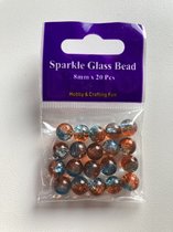Glaskralen - Crackle Kralen - 20 stuks - 8mm - Blauw-Oranje