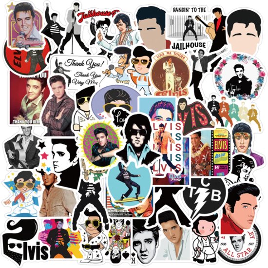 Elvis Presley stickers - Set van 50 - voor gitaar, deur, muur, auto, agenda etc. - Merkloos