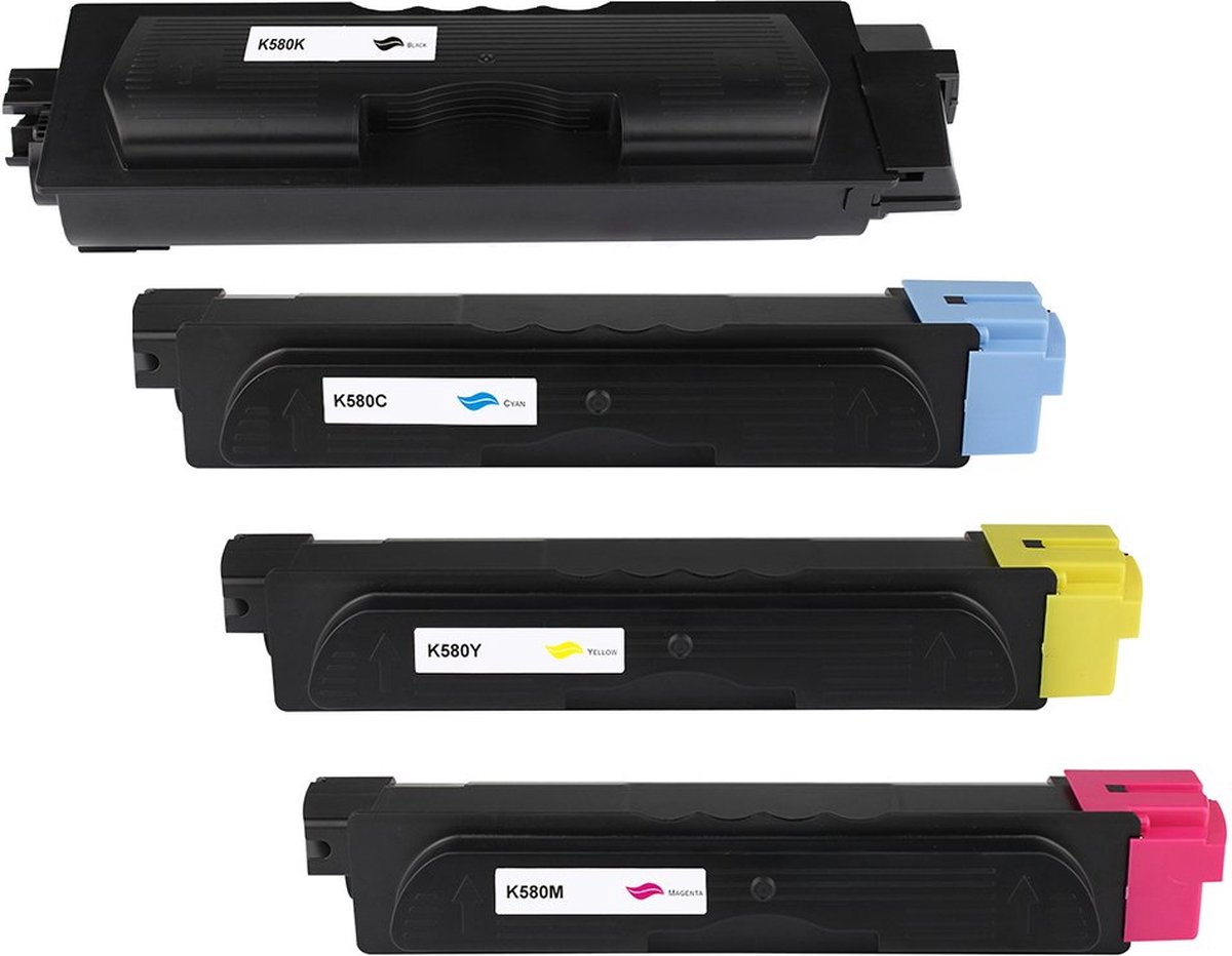 Kyocera TK-580K TK-580C TK-580M TK-580Y 4-Pack Toner Set - Huismerk Compatible - Zwart Cyaan Magenta Geel - FS-P6021 FS-C5150DN - TK-580K compatible TK-580K alternatief - Kyocera inktcartridge