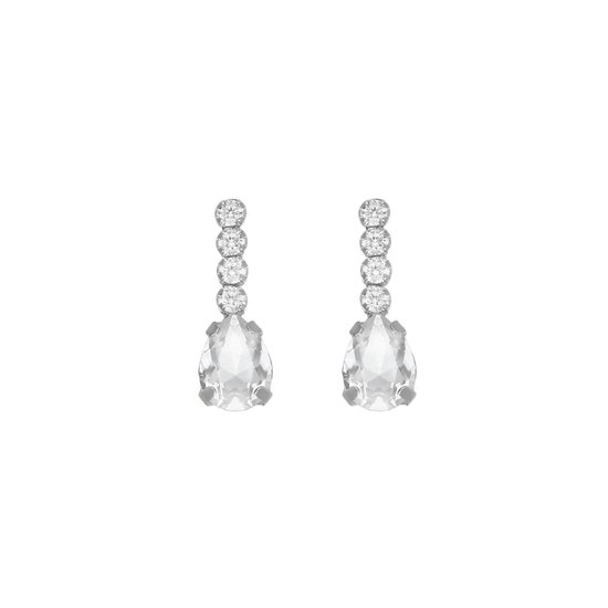 Victoria Cruz A4370-07HT Boucles d'oreilles pendantes en Argent avec Pierres de Cristal - Goutte - Wit - 18x6mm - Rhodium - Argent