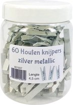 Houten Kerst knijper wasknijpers Wenskaart - zilver 4,5 cm - 60 stuks