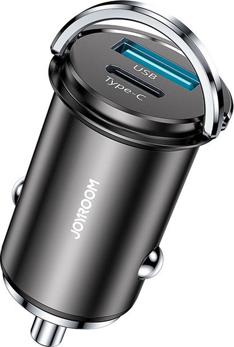 Joyroom autolader USB-A en USB-C duopoort PD adapter QC 3.0 oplader - Grijs