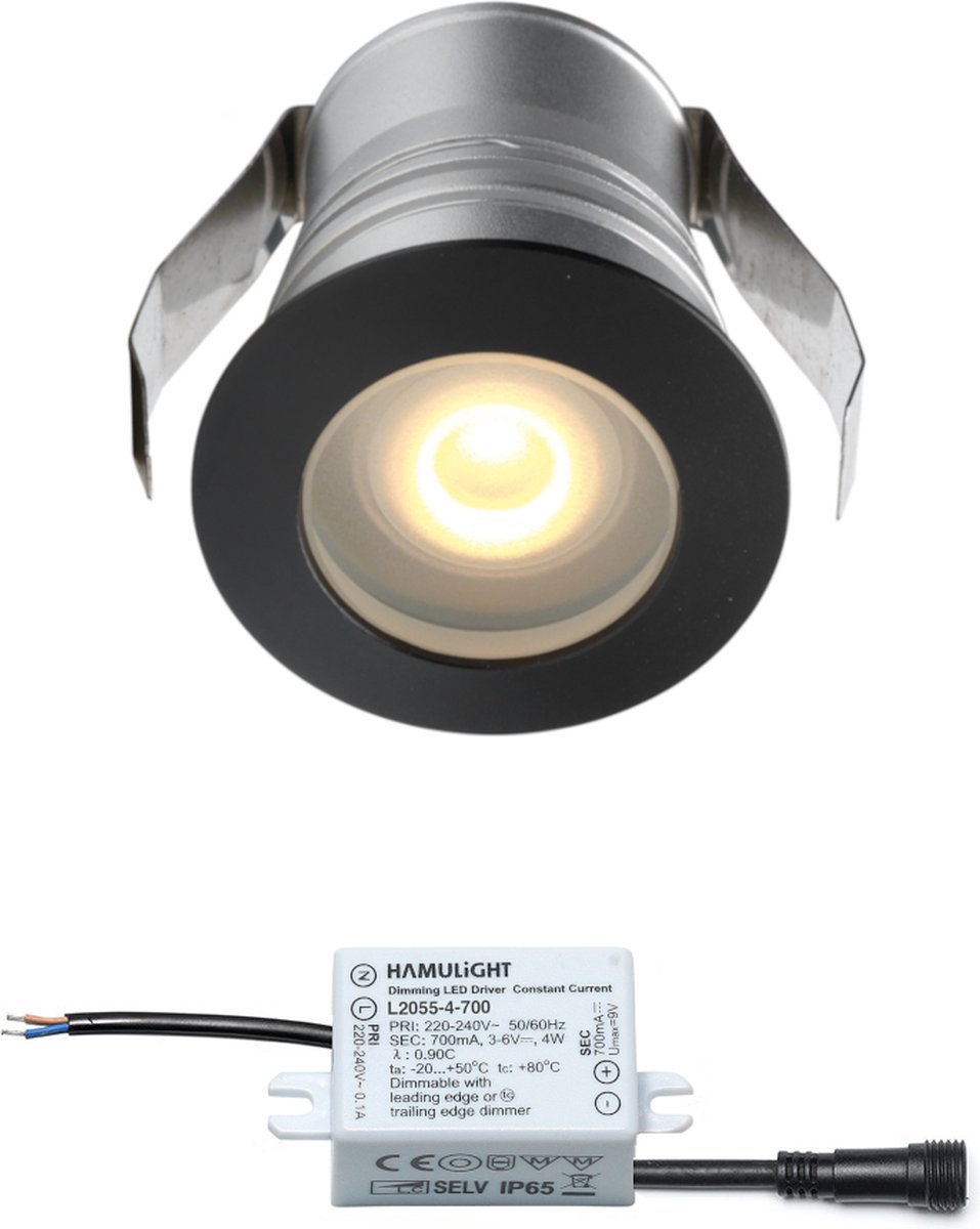 LED inbouwspot Burgos in zwart - inbouwspots / downlights / LED spots - 3W / rond / dimbaar / 230V / IP65 waterdicht / warmwit