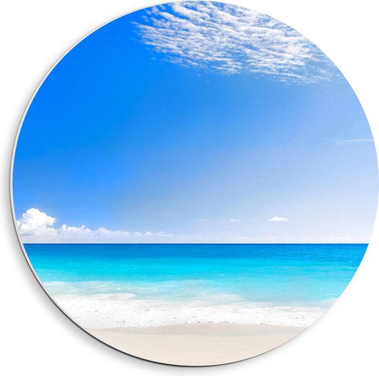 WallClassics - PVC Schuimplaat Muurcirkel - Strand met Licht Blauwe Zee - 40x40 cm Foto op Muurcirkel (met ophangsysteem)