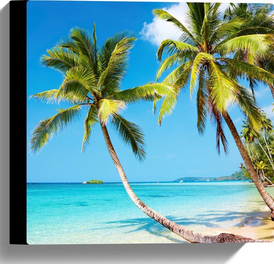 WallClassics - Canvas  - Tropisch Strand met Palm Bomen - 30x30 cm Foto op Canvas Schilderij (Wanddecoratie op Canvas)