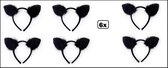 6x Diadeem kat met plushe zwart - themaparty -  Hoofddeksel carnaval thema feest festival party fun