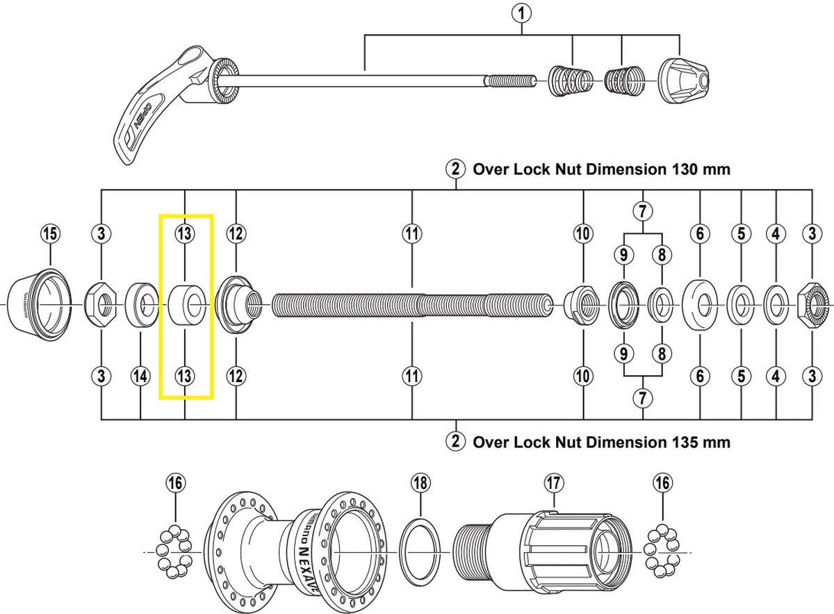 Afstandsbus links Shimano 8 mm