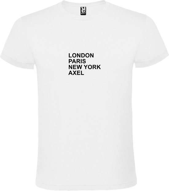 Wit T-Shirt met “ LONDON, PARIS, NEW YORK, AXEL “ Afbeelding Zwart Size XXXXXL