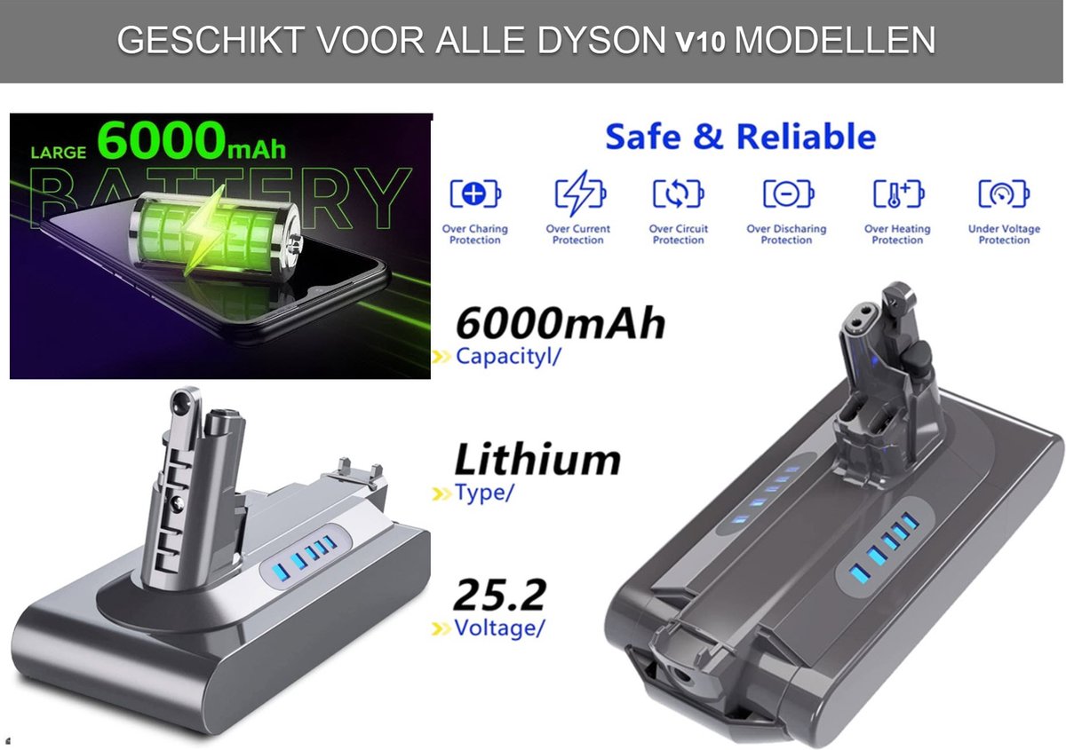Batterie adaptée à la batterie Dyson V10 - Batterie de rechange 25,2 V 6000  mAh SV12... | bol.com