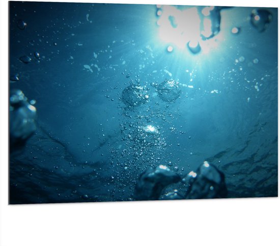 WallClassics - Dibond - Luchtbellen onder Water - 100x75 cm Foto op Aluminium (Wanddecoratie van metaal)